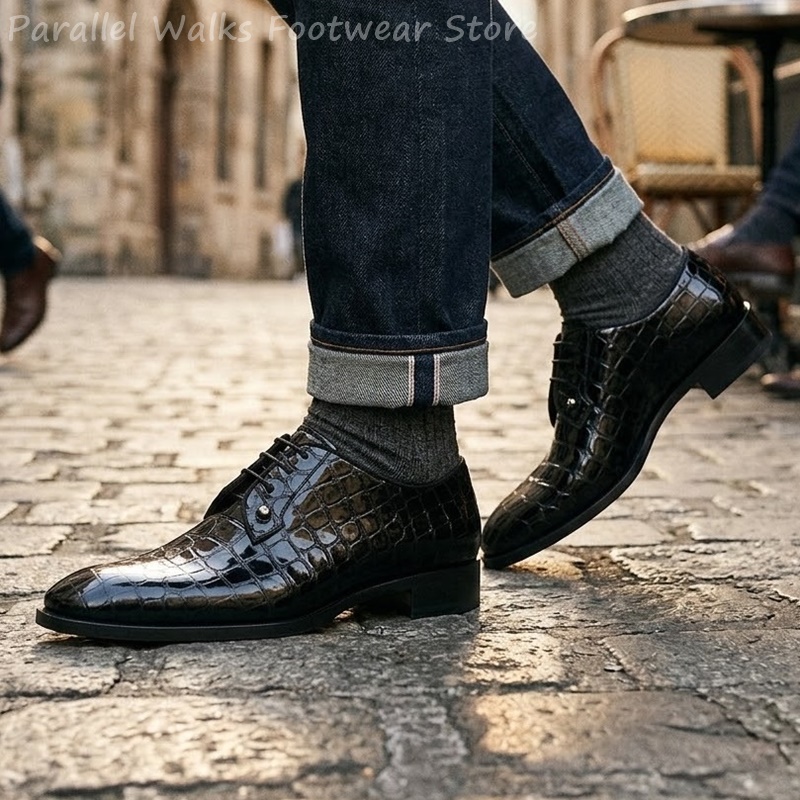 メンズ パテントレザー オックスフォードシューズ クロコダイ - Patent Leather Oxford のレビューと価格