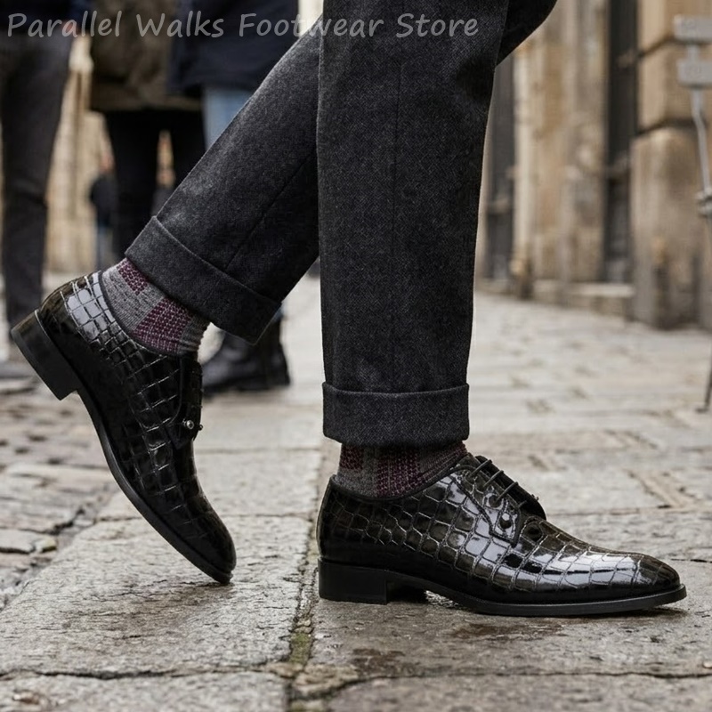 メンズ パテントレザー オックスフォードシューズ クロコダイ - Patent Leather Oxford のレビューと価格