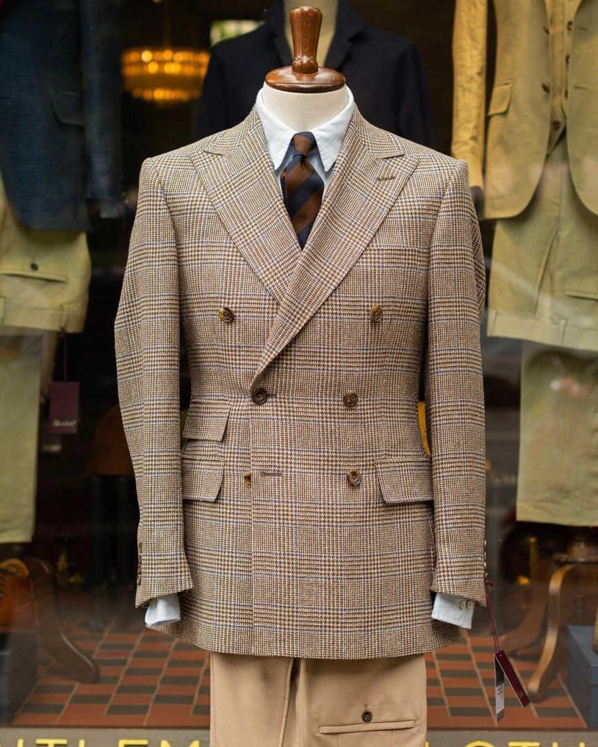 レトロチェック柄ダブルブレストメンズスーツセット、ピークドラ - Men'S Formal Wear For Reception のレビューと価格