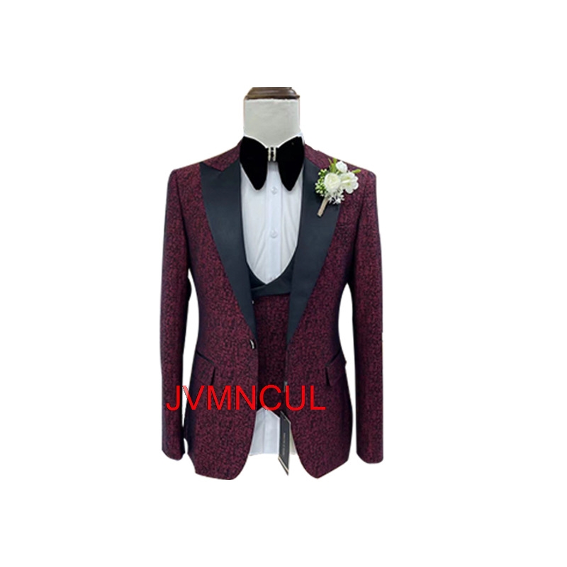 メンズジャカード3ピーススーツ スリムフィット ウェディング - Men'S Formal Wear For Reception のレビューと価格