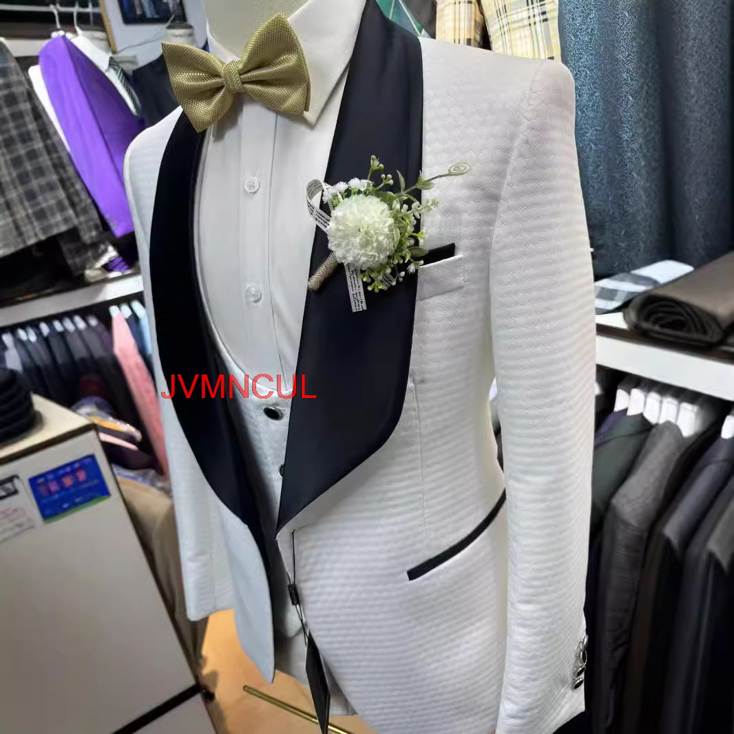 2026年メンズホワイトジャカード3ピーススーツスリムフィッ - Men'S Formal Wear For Reception のレビューと価格