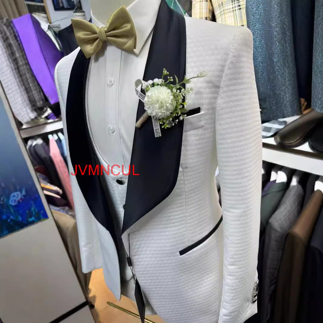 2026年メンズホワイトジャカード3ピーススーツスリムフィッ - Men'S Formal Wear For Reception のレビューと価格