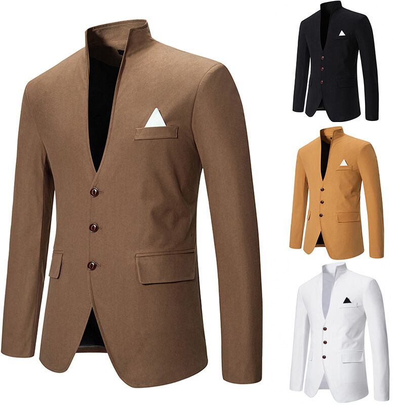 カジュアル結婚式メンズタキシードジャケットフォーマルノーカラ - Men'S Formal Wear For Office のレビューと価格