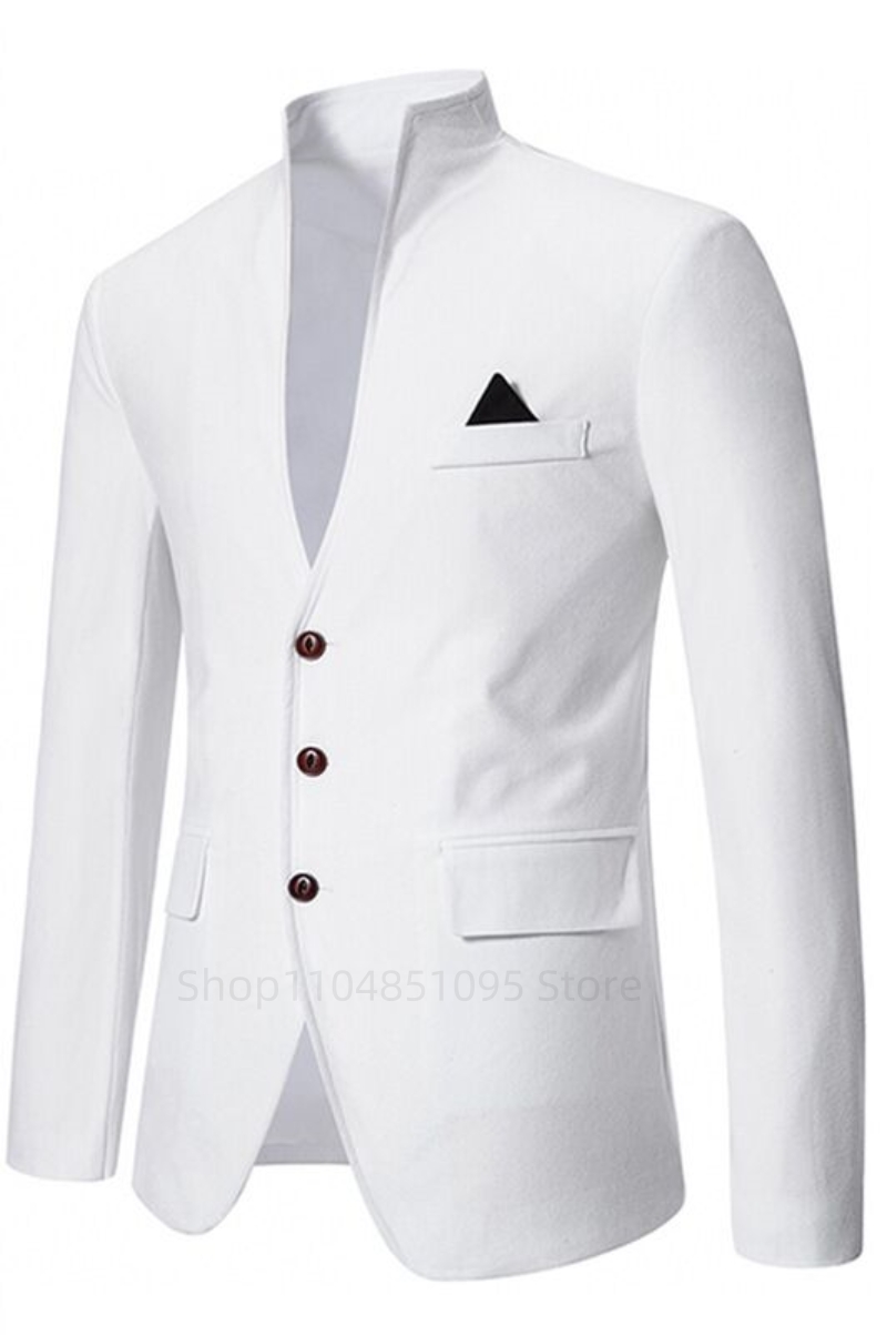 カジュアル結婚式メンズタキシードジャケットフォーマルノーカラ - Men'S Formal Wear For Office のレビューと価格