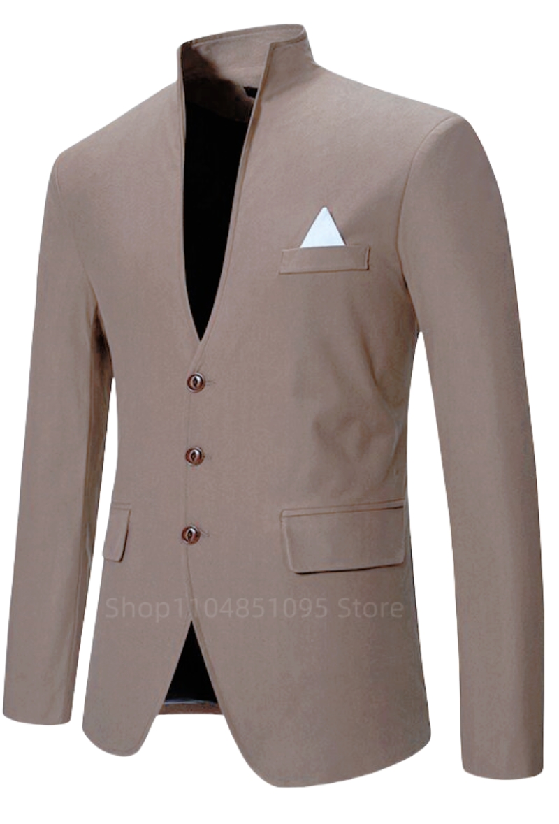 カジュアル結婚式メンズタキシードジャケットフォーマルノーカラ - Men'S Formal Wear For Office のレビューと価格