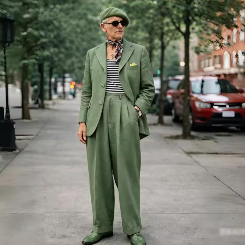 ブラウンリネンメンズスーツ2ピース1970年代風メンズスーツ - Men Formal Wear Brown のレビューと価格