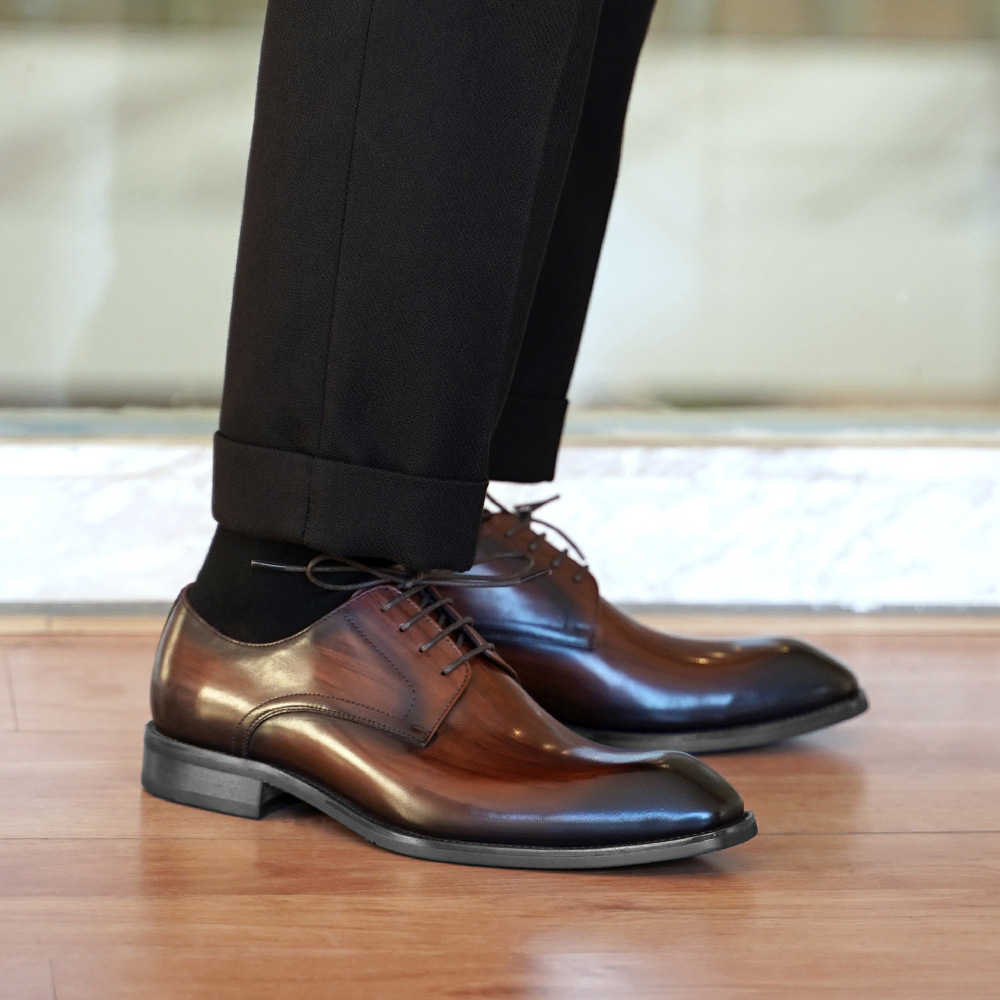 メンズビジネスカジュアルシューズ、ヴィンテージ風木目調スクエ - Men'S Formal Wear For Office のレビューと価格