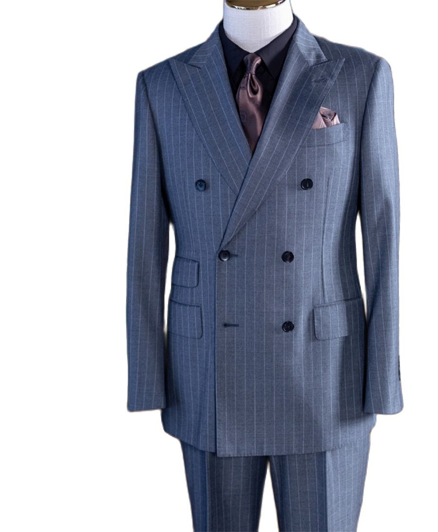 グレーストライプダブルブレストクラシックメンズスーツ2ピース - Men Formal Wear With Blazer のレビューと価格