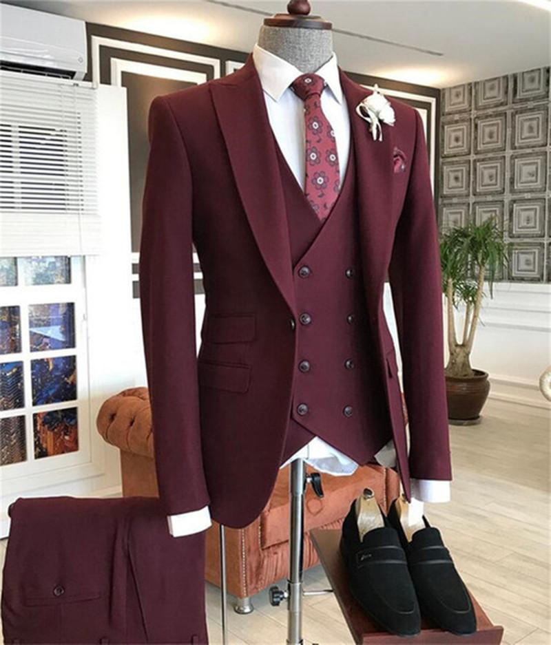 メンズダブルブレストとバーガンディのコスチューム,ウェディン - Men Formal Wear With Blazer のレビューと価格