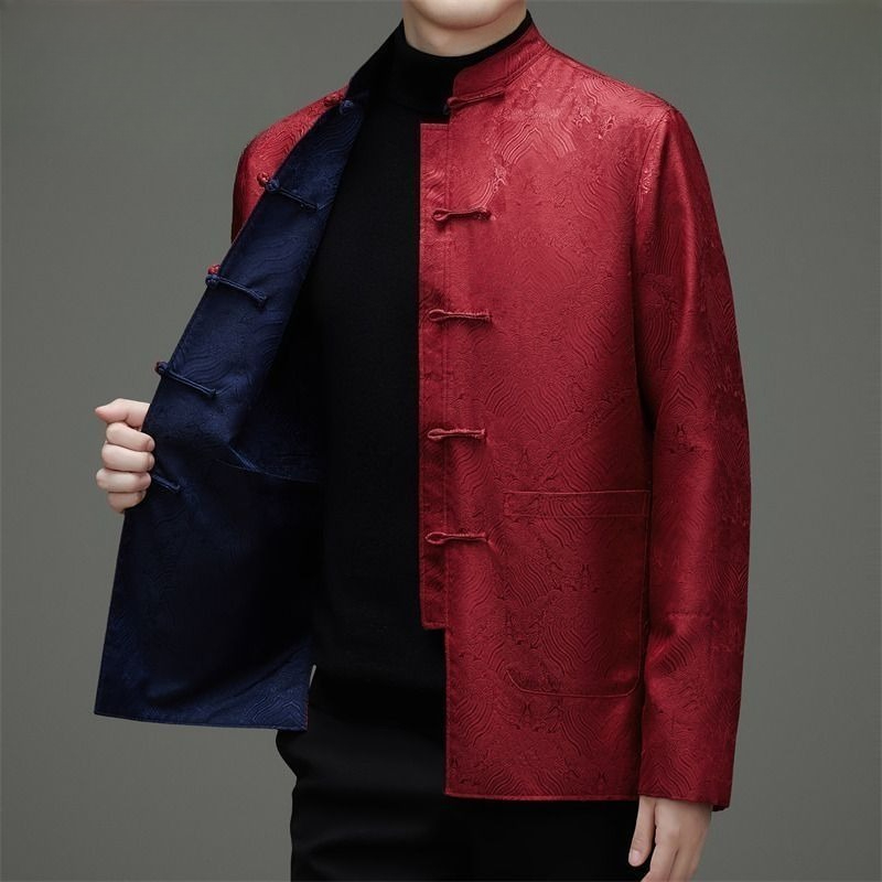 唐風メンズ長袖両面コート春秋中国風お父さんのフォーマルウェア - Men'S Formal Wear のレビューと価格