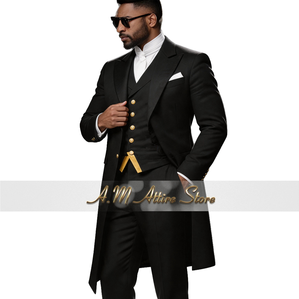 男性用ウェディングスーツ ブルー 3ピース ロングブレザー  - Men Formal Wear With Blazer のレビューと価格