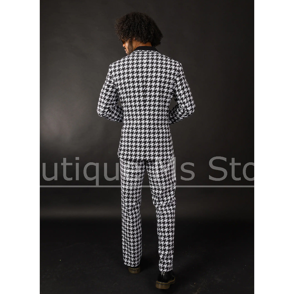 黒白千鳥格子柄メンズスーツ スリムフィットブレザーパンツセッ - Men Formal Wear With Blazer のレビューと価格
