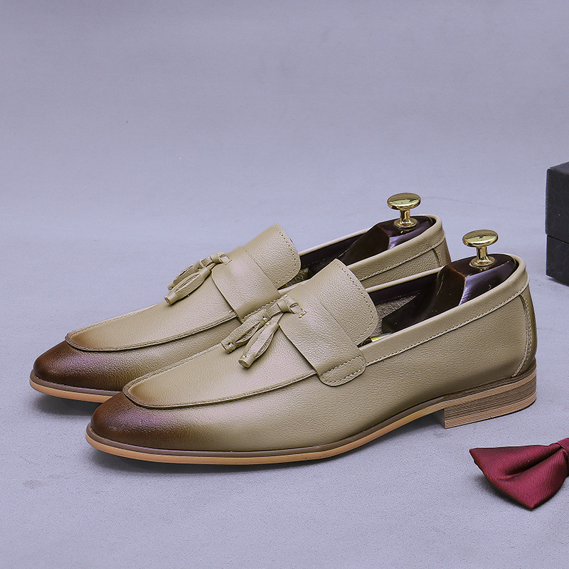 メンズタッセル本革ローファー、ツートーンバーニッシュスクエア - Men'S Formal Wear のレビューと価格