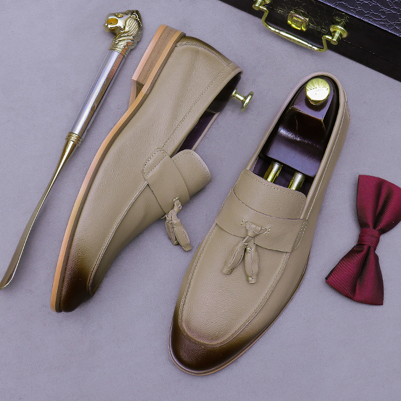メンズタッセル本革ローファー、ツートーンバーニッシュスクエア - Men'S Formal Wear のレビューと価格