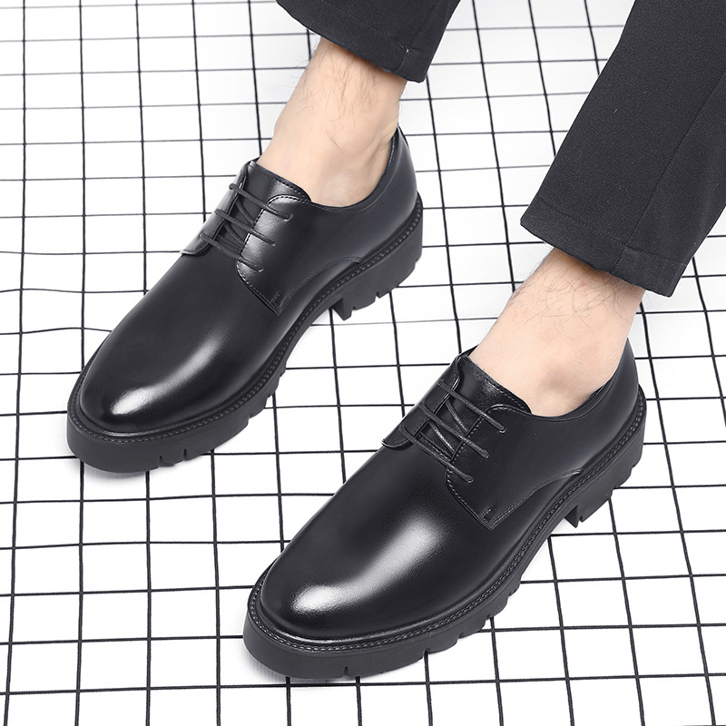 メンズブラックレザーレースアップドレスシューズ、厚底プラット - Men'S Formal Wear For Office のレビューと価格
