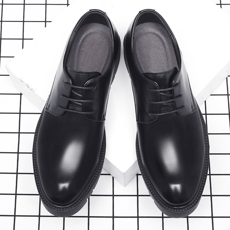 メンズブラックレザーレースアップドレスシューズ、厚底プラット - Men'S Formal Wear For Office のレビューと価格
