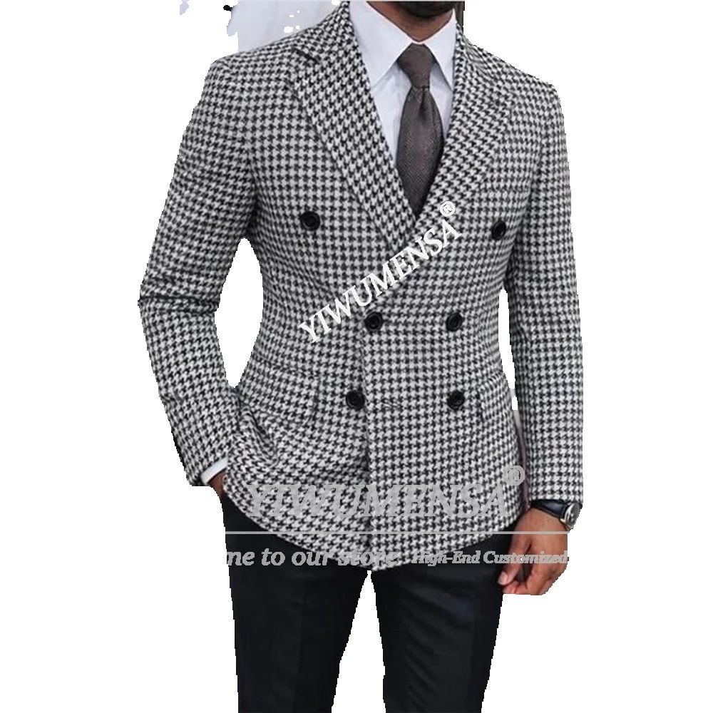 クラシック千鳥格子柄レトロスーツ メンズ2ピースセット ダブ - Men'S Formal Attire のレビューと価格