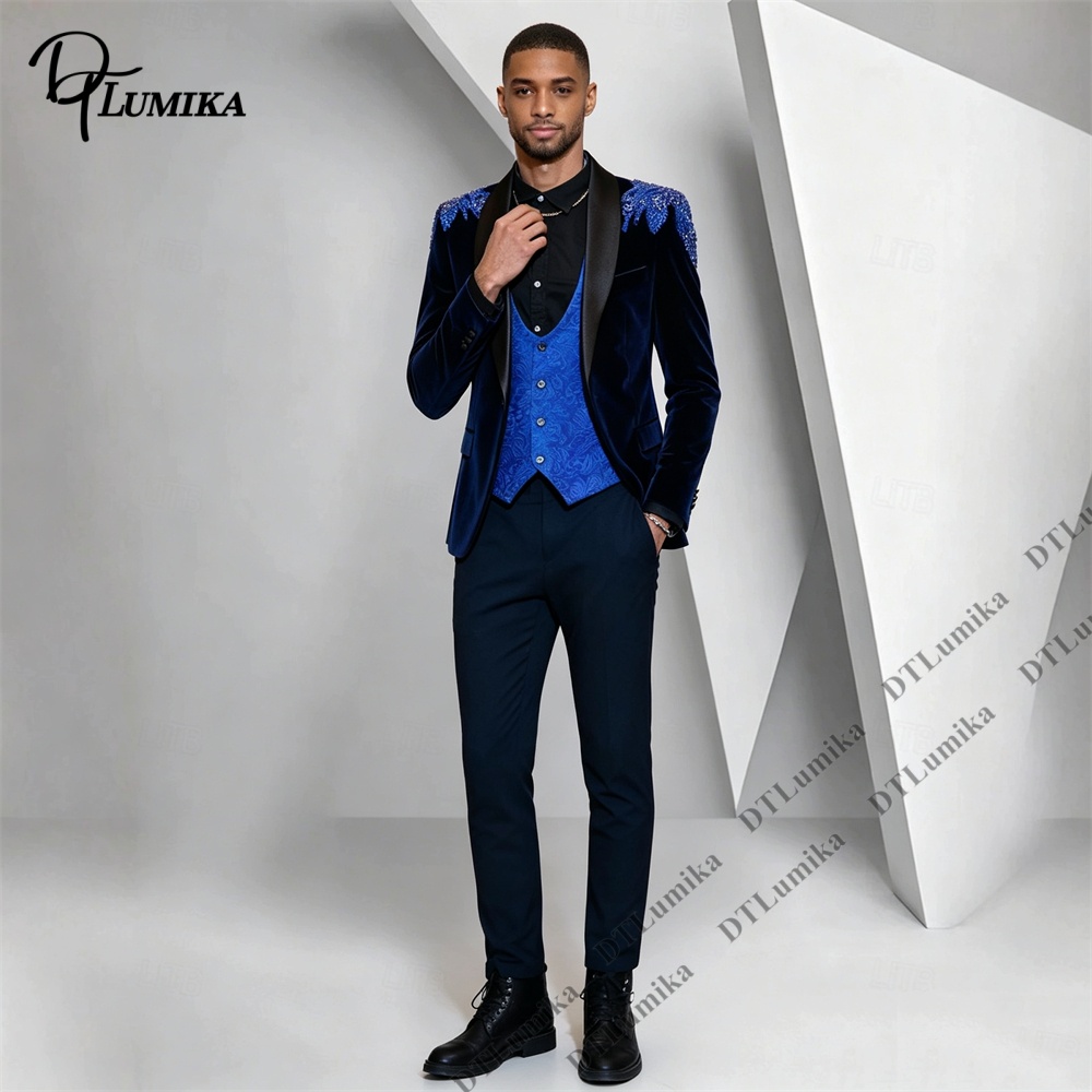 Peagent メンズ 3 ピース ベルベット スーツ ブラ - Men'S Formal Wear For Office のレビューと価格