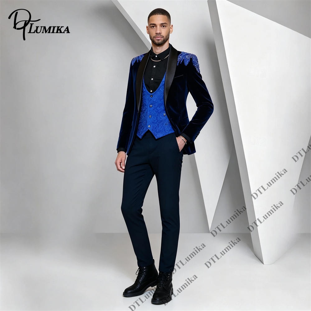 Peagent メンズ 3 ピース ベルベット スーツ ブラ - Men'S Formal Wear For Office のレビューと価格