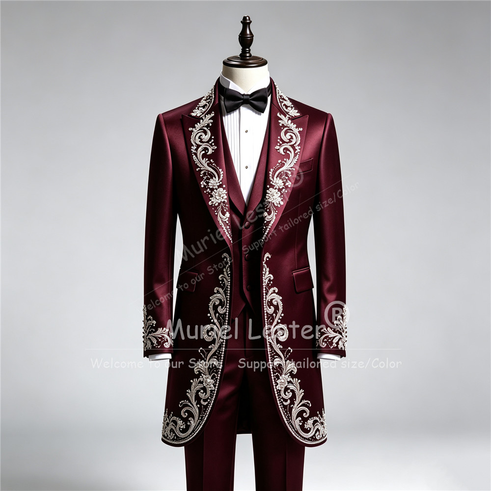 ラグジュアリーメンズウェディングタキシードスーツ、ロング丈、 - Men Formal Wear With Blazer のレビューと価格
