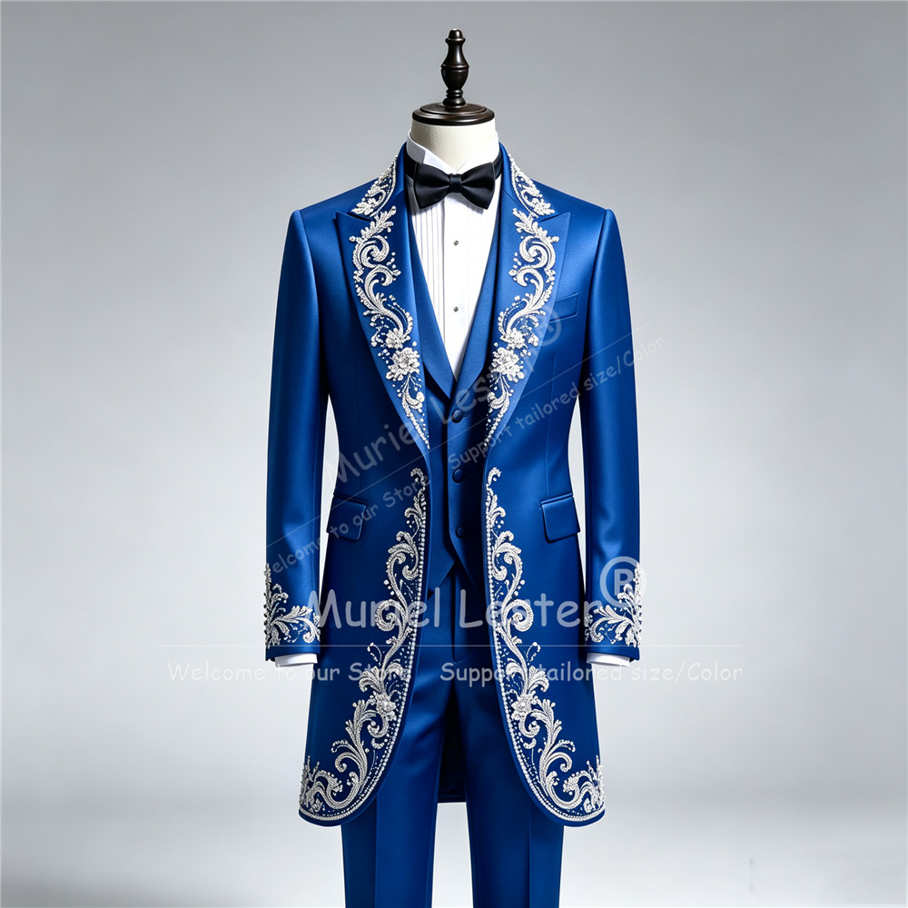 ラグジュアリーメンズウェディングタキシードスーツ、ロング丈、 - Men Formal Wear With Blazer のレビューと価格